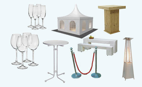 verhuur, partyverhuur, feestverhuur, partytent, wijnglazen, champagneglazen, heaters, meubiliar, afzetpaaltjes